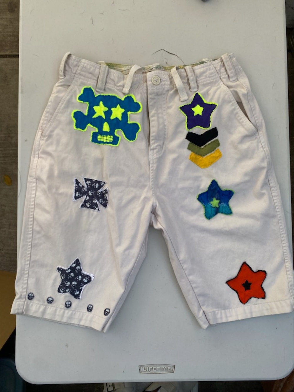 Arizona Jean Company White Shorts with Neon Patch Stars